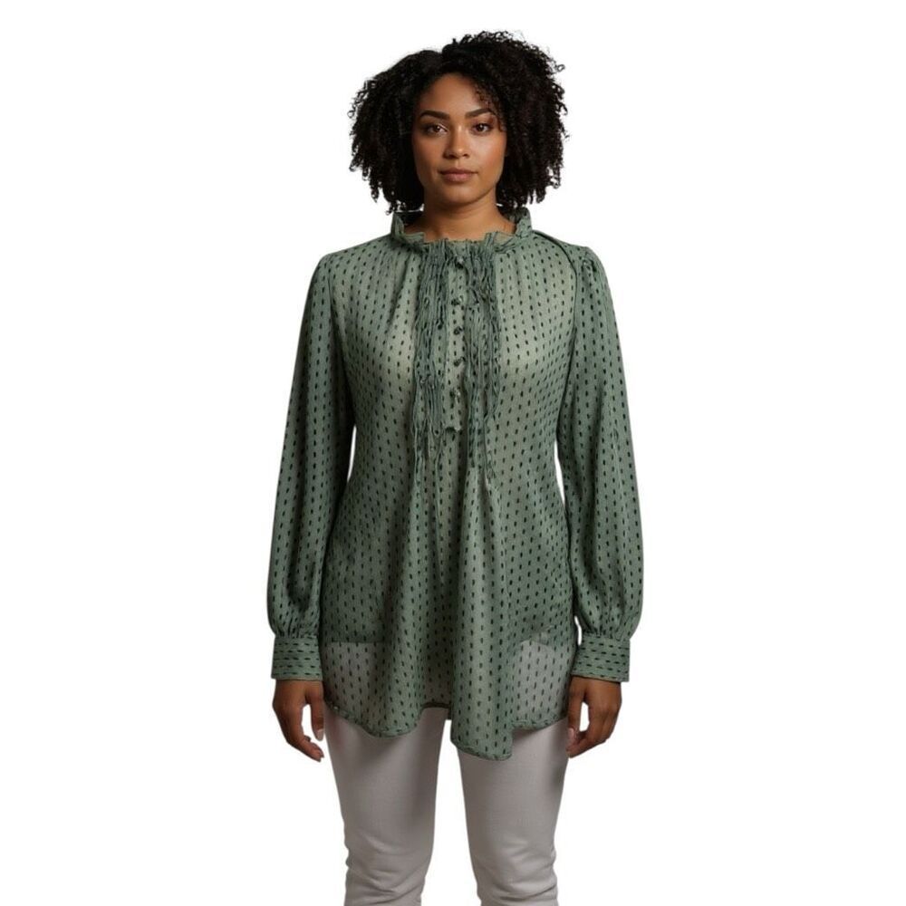 NWOT SHEIN Green and Black Long Sleeve Dressy Blouse sheer high neck size 3x